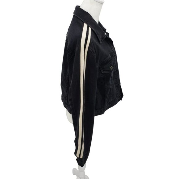 Pistola Black Jean Jacket Women Small 4 6 8 Oversized Cropped Stripe Modal Denim - Picture 4 of 12